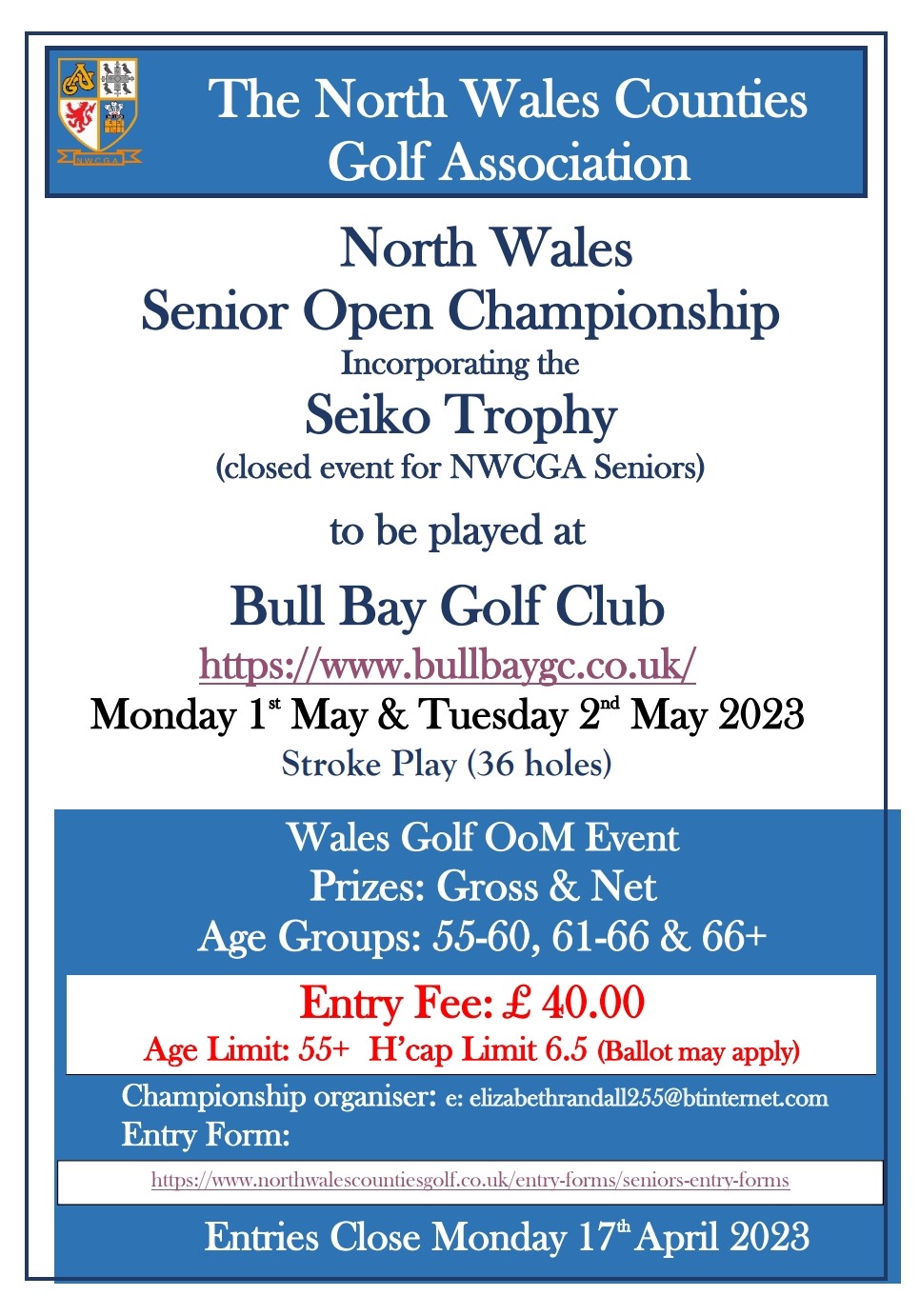 NWCGA Senior Mens Open Championship 2023 North Wales Counties Golf